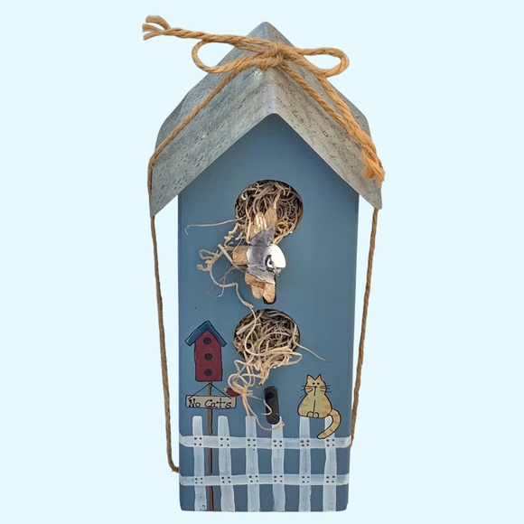 Handmade Blue Wooden Birdhouse Table Decoration - Picture 2 of 8